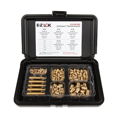 E-Z Lok E-Z Sonic Threaded Insert Assortment Kit - Tapered - Double Vane - 4-40 to 1/4-20 EZ-DV200